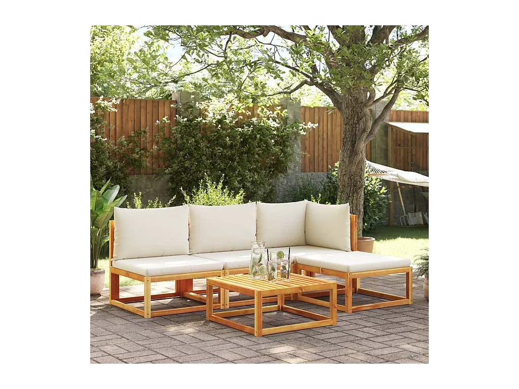 Ensemble de canapés de jardin 5 pièces avec coussins en bois d'acacia et corde