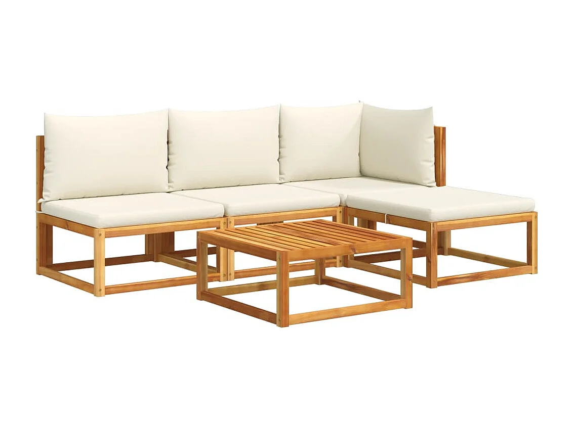 Ensemble de canapés de jardin 5 pièces avec coussins en bois d'acacia et corde