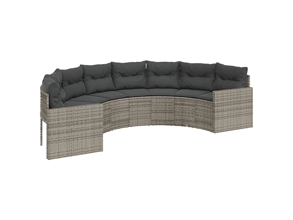 Tuinbank met kussens halfrond poly rattan grijs