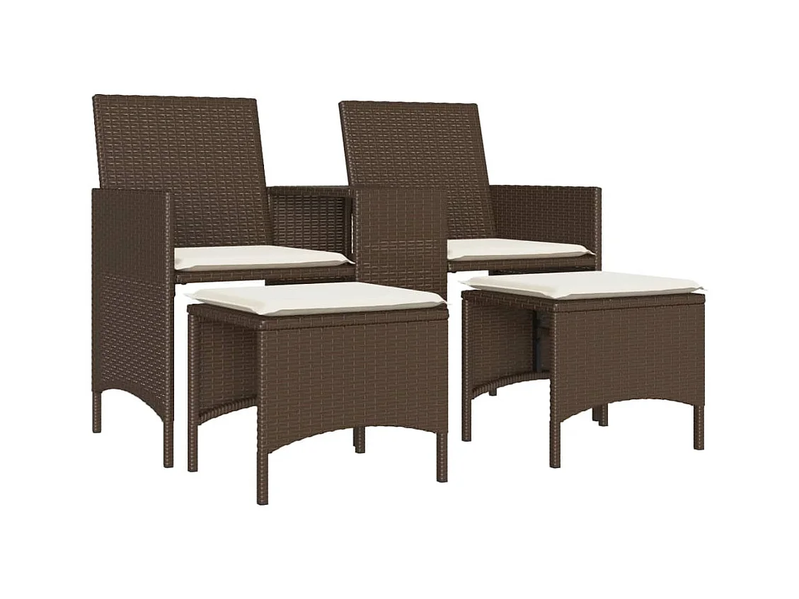 Tuinbank 2-zits met tafel en voetenbanken poly rattan bruin