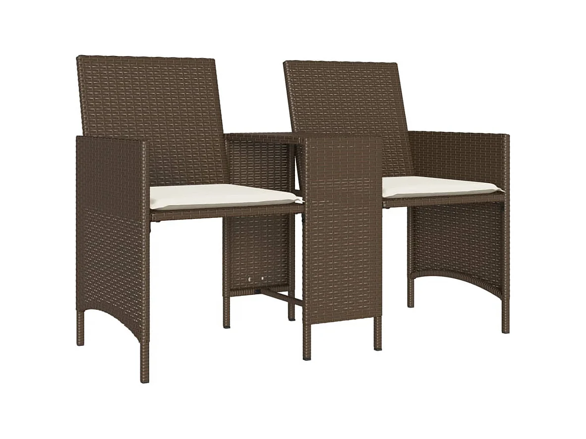 Tuinbank 2-zits met tafel en voetenbanken poly rattan bruin