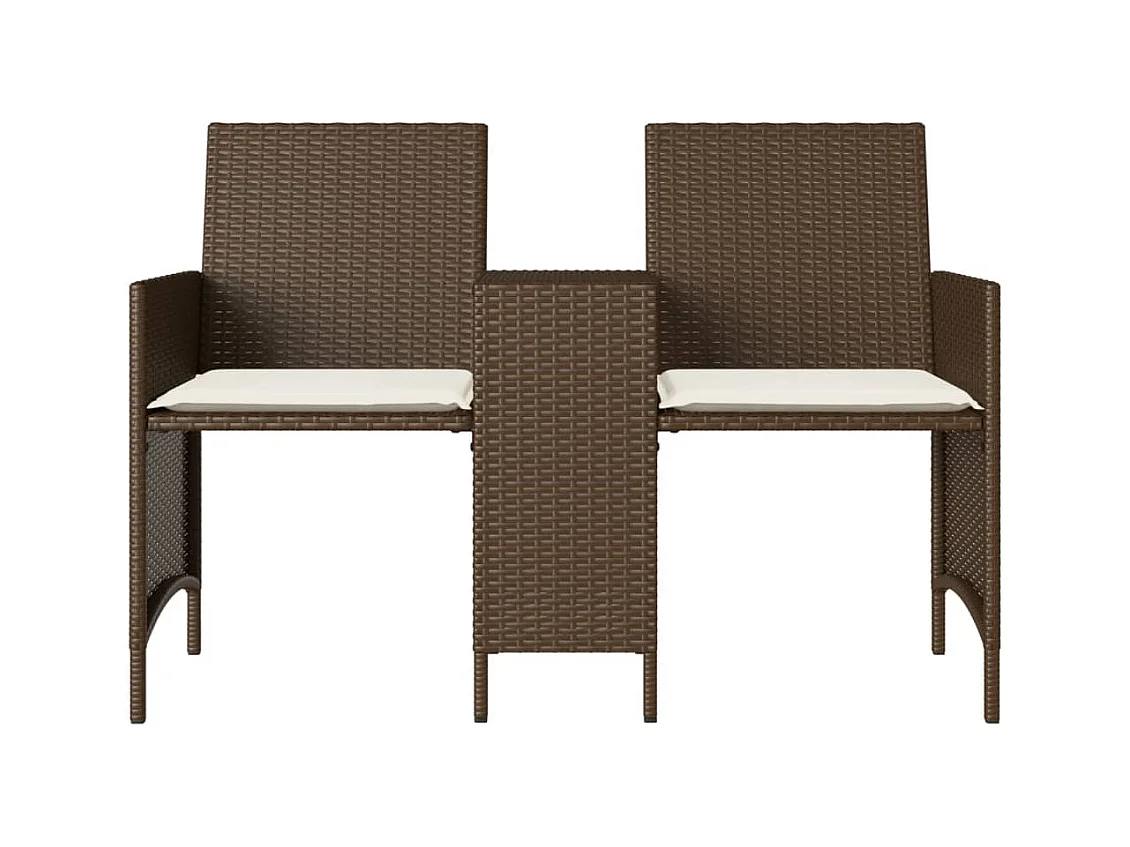 Tuinbank 2-zits met tafel en voetenbanken poly rattan bruin
