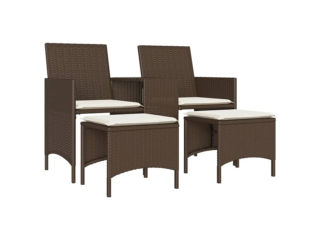 Divano Giardino 2Posti con Tavolo e Sgabelli Marrone Polyrattan