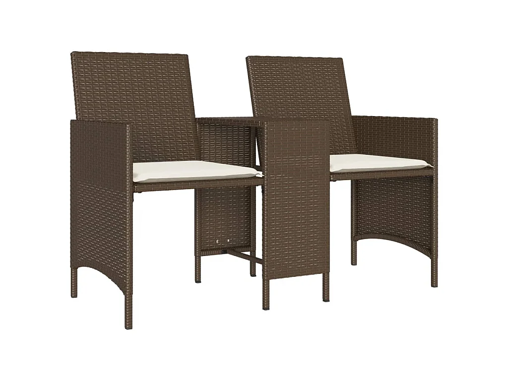 Divano Giardino 2Posti con Tavolo e Sgabelli Marrone Polyrattan