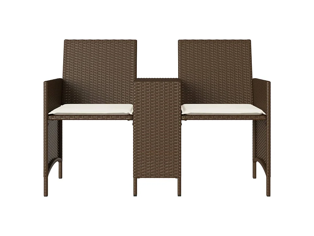 Divano Giardino 2Posti con Tavolo e Sgabelli Marrone Polyrattan