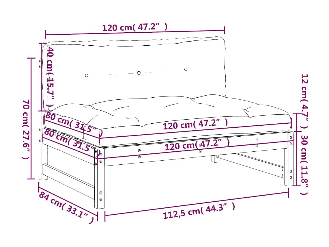 Middenbank 120x80 cm massief grenenhout