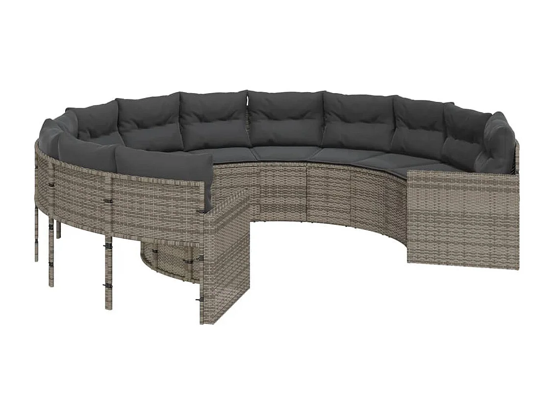 Tuinbank met kussens rond poly rattan grijs