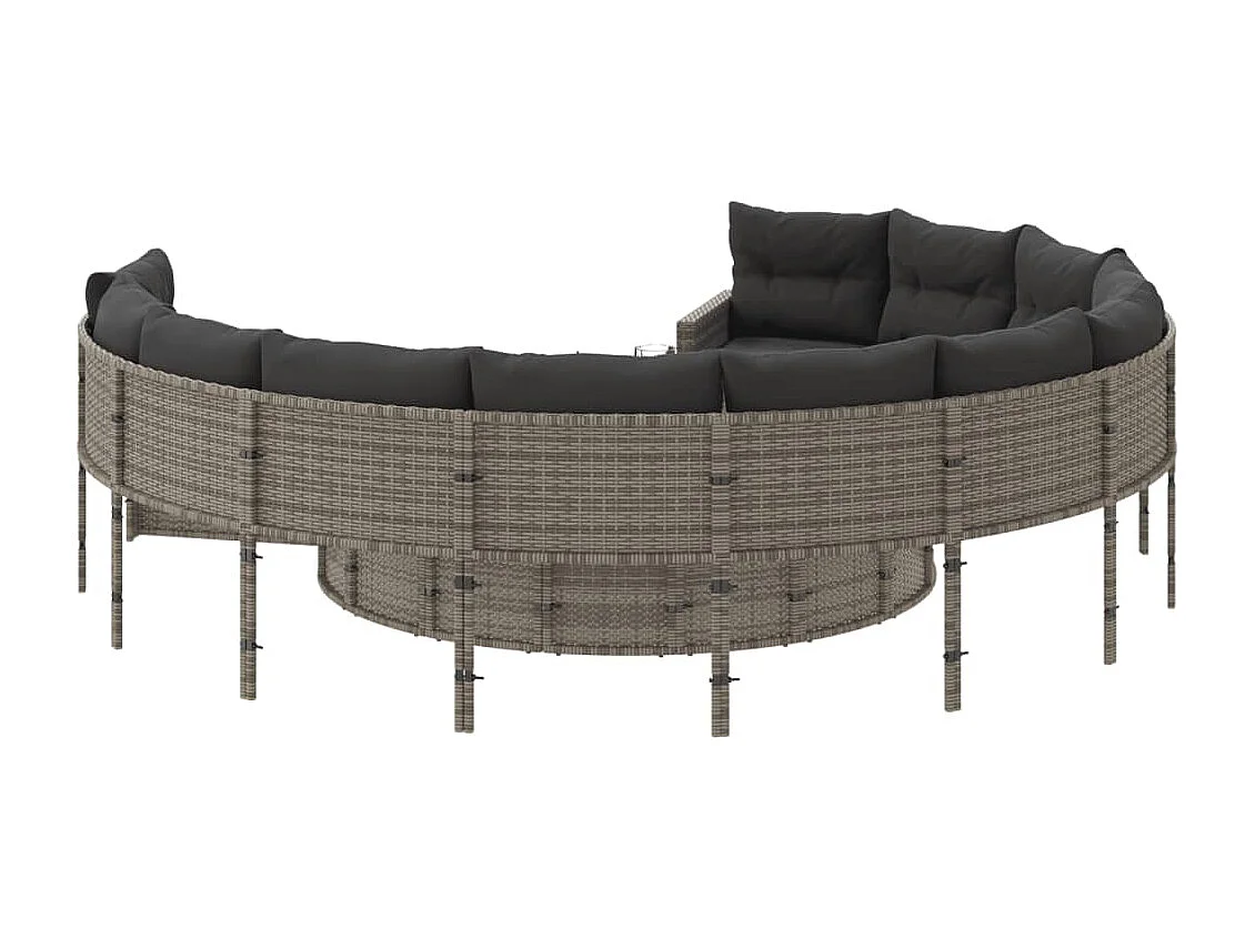 Tuinbank met kussens rond poly rattan grijs