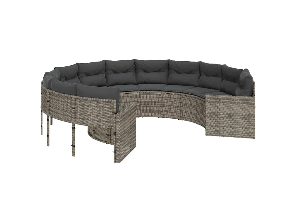 Gartensofa mit Kissen Rund Grau Poly Rattan