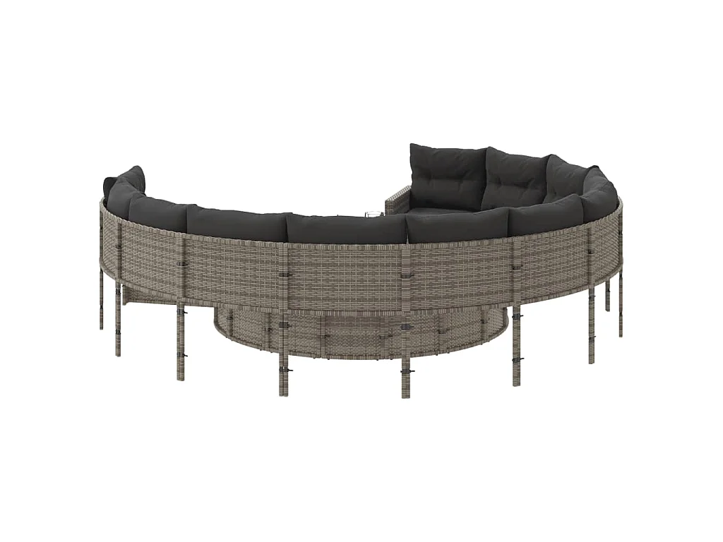 Gartensofa mit Kissen Rund Grau Poly Rattan