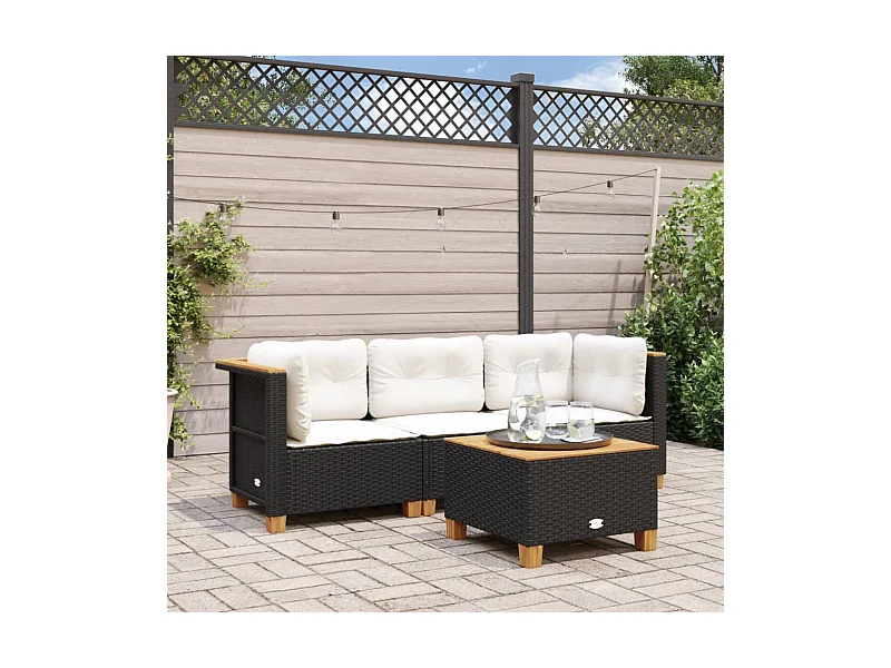 Canapé de jardin avec coussins 3 places noir résine tressée