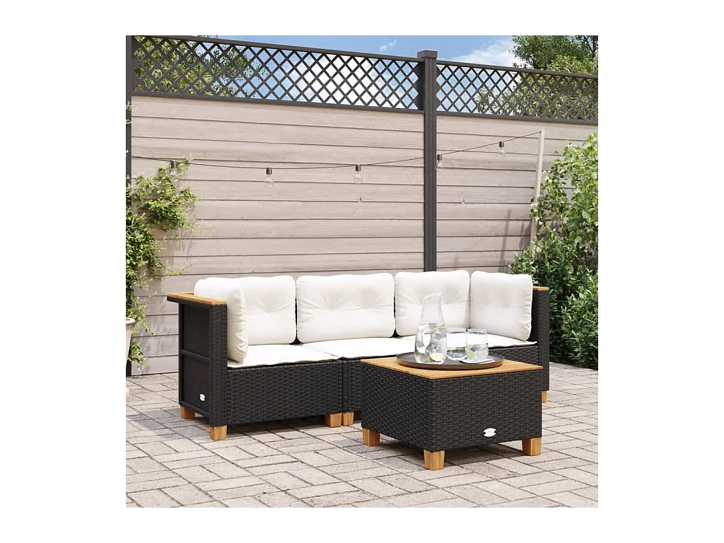 Canapé de jardin avec coussins 3 places noir résine tressée