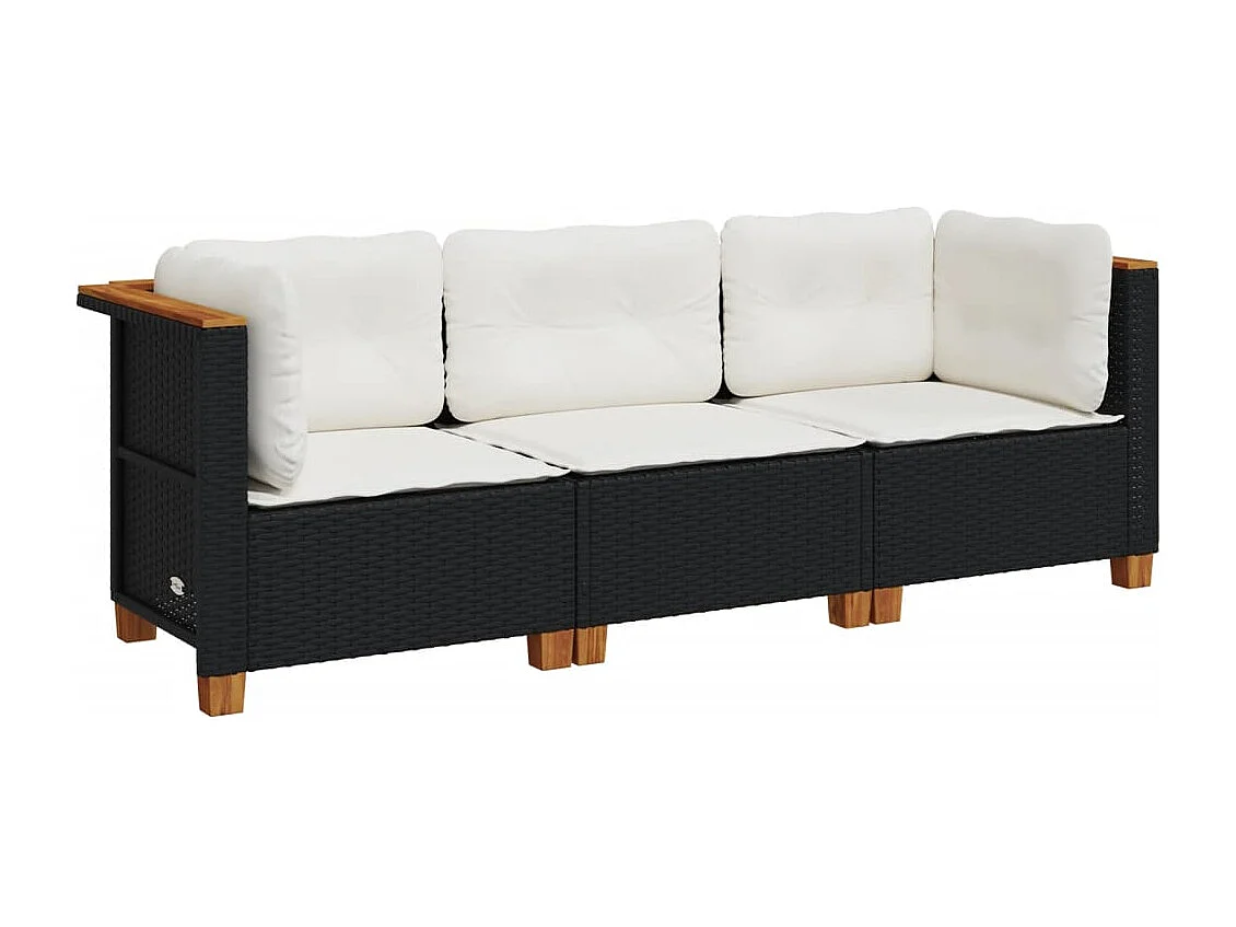 Tuinbank 3-zits met kussens poly rattan zwart