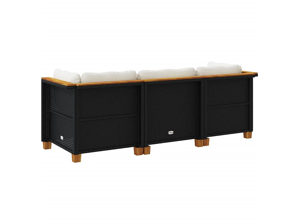 Tuinbank 3-zits met kussens poly rattan zwart