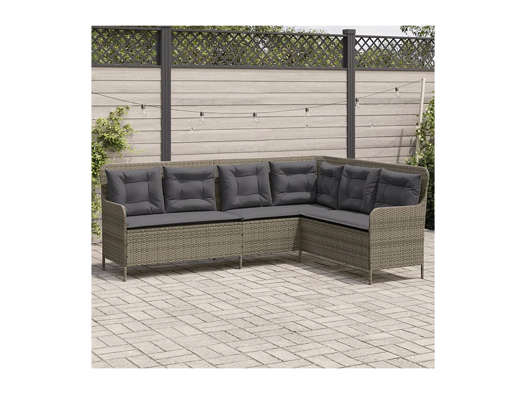 Gartensofa in L-Form mit Kissen Grau Poly Rattan