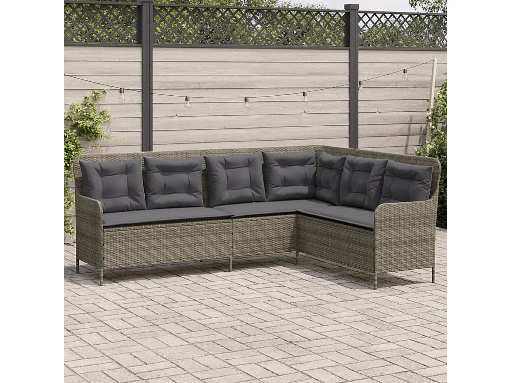 Gartensofa in L-Form mit Kissen Grau Poly Rattan