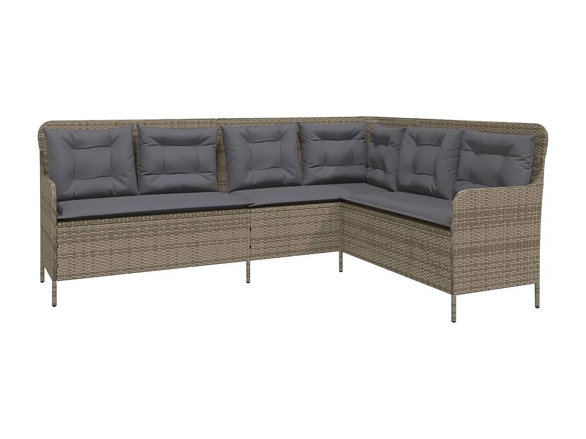 Gartensofa in L-Form mit Kissen Grau Poly Rattan