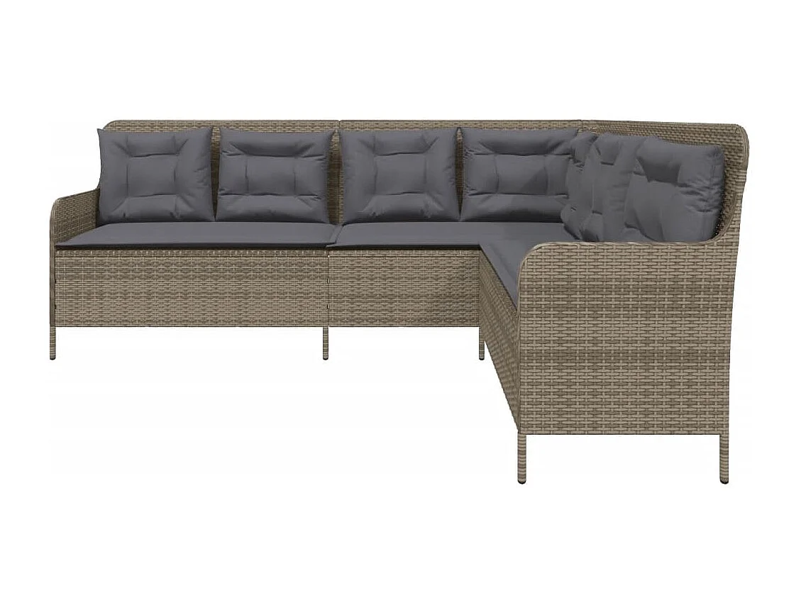 Gartensofa in L-Form mit Kissen Grau Poly Rattan
