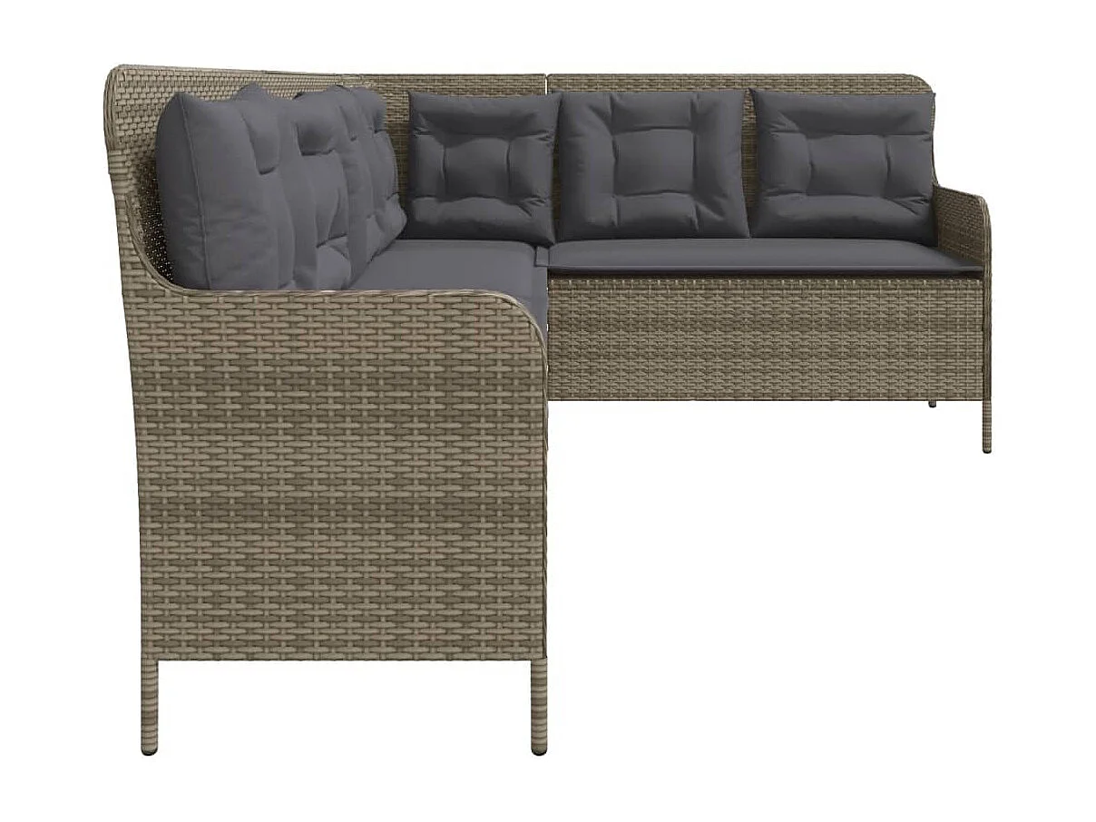Gartensofa in L-Form mit Kissen Grau Poly Rattan