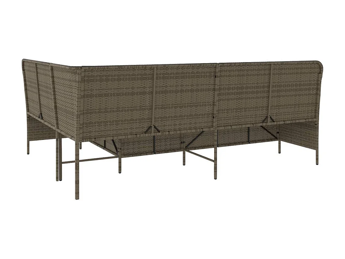 Gartensofa in L-Form mit Kissen Grau Poly Rattan