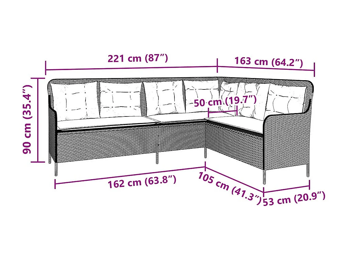 Gartensofa in L-Form mit Kissen Grau Poly Rattan