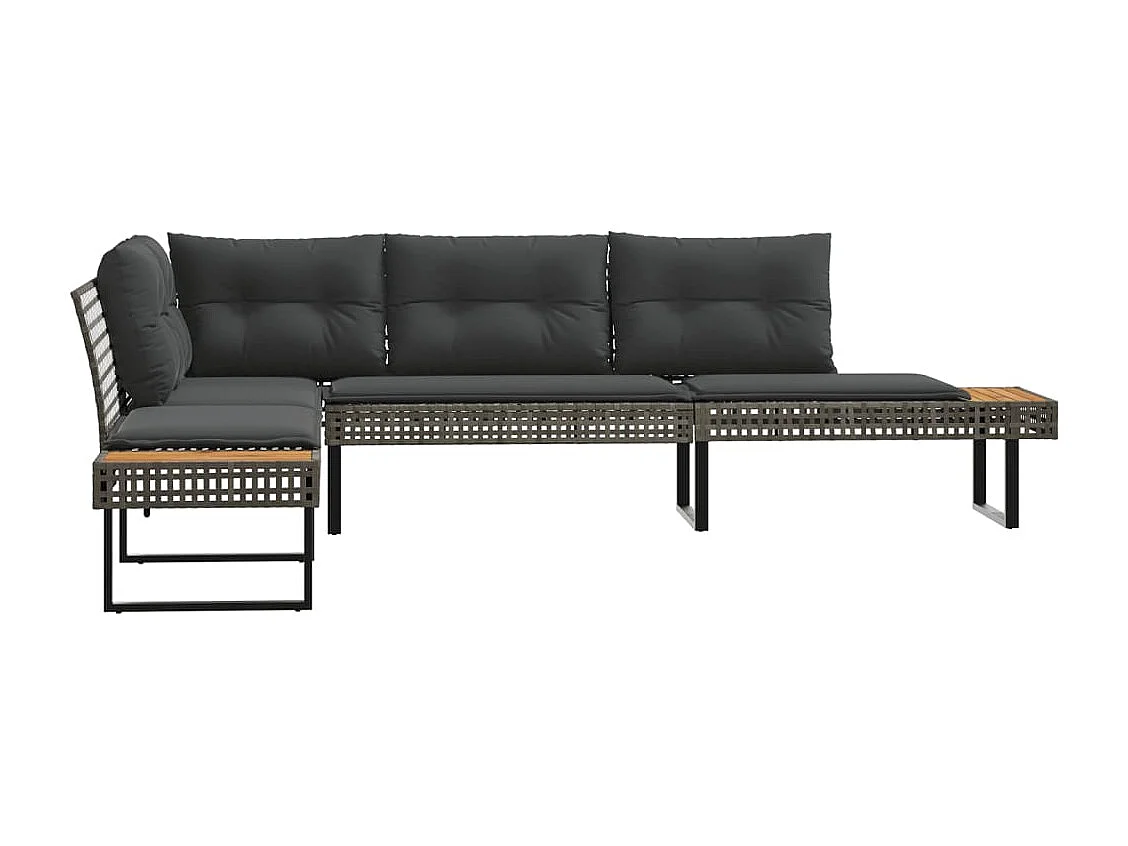 Canapé de jardin avec coussins en forme de L gris rotin acacia