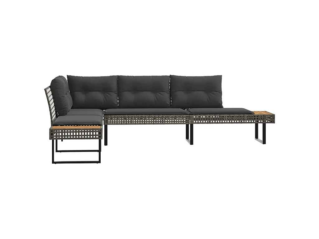 Divano da Giardino con Cuscini a L Grigio Polyrattan e Acacia