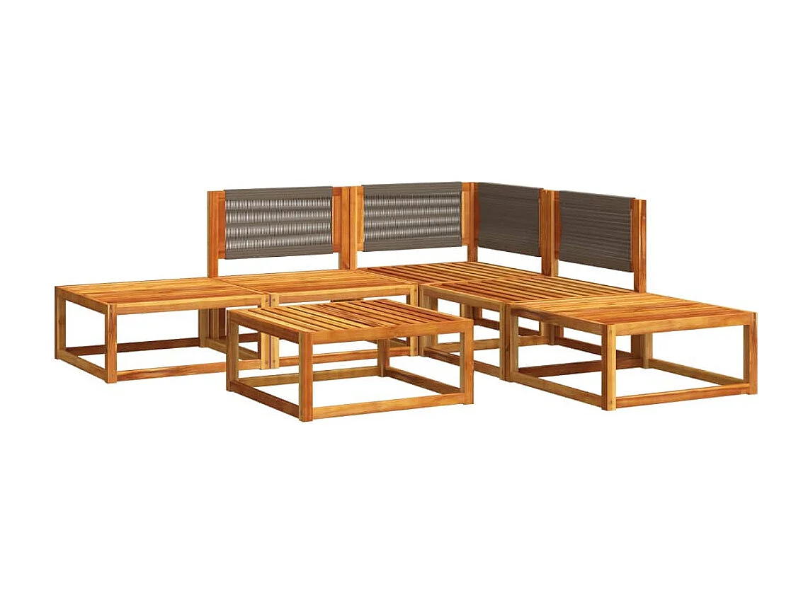 6-tlg. Gartensofa-Set mit Kissen Holz Akazie & Seil
