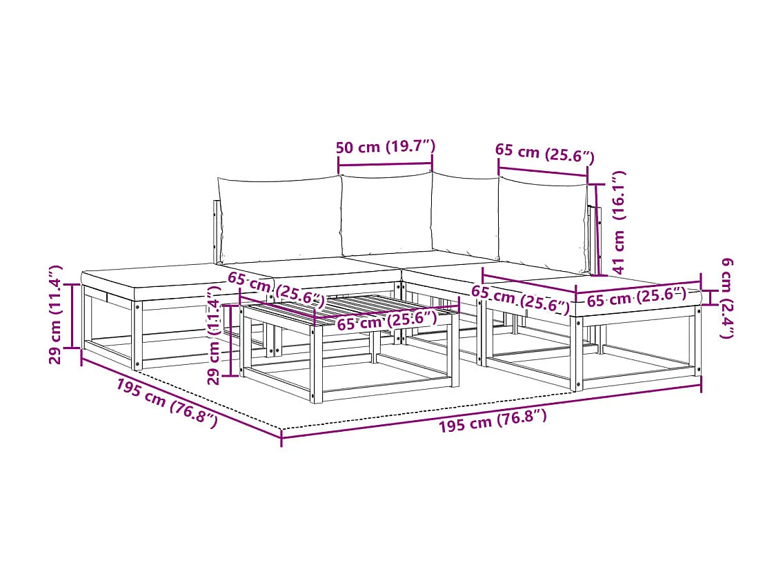 6-delige tuinbankset met kussens acaciahout & touw
