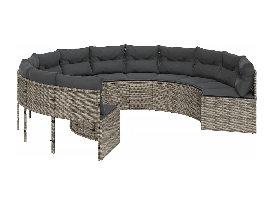 Gartensofa mit Kissen Rund Grau Poly Rattan