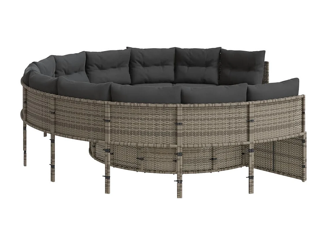 Gartensofa mit Kissen Rund Grau Poly Rattan