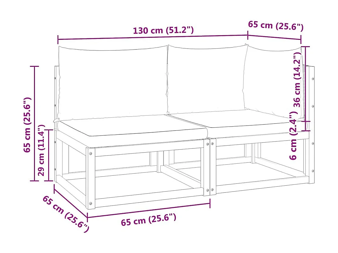 Canapé de jardin avec coussins 2 places Bois Acacia et rotin