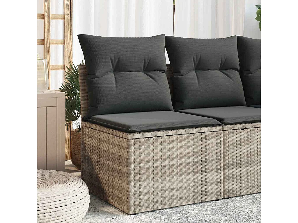 Tuinbank zonder armleuning met kussens poly rattan lichtgrijs