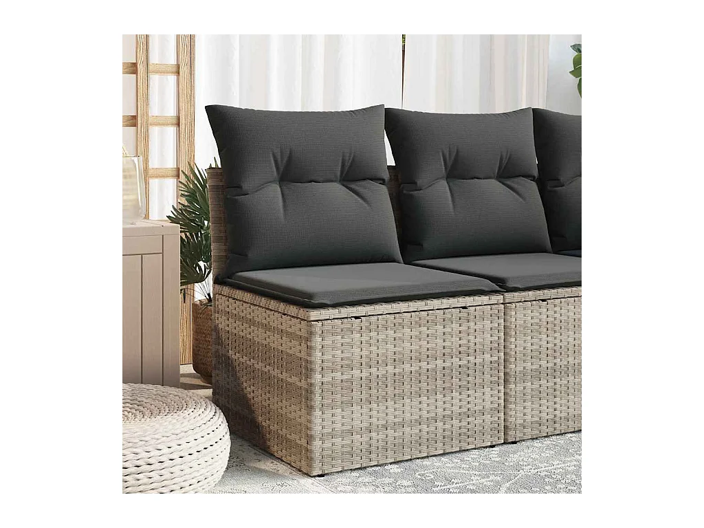 Gartensofa ohne Armlehnen mit Kissen Hellgrau Poly Rattan