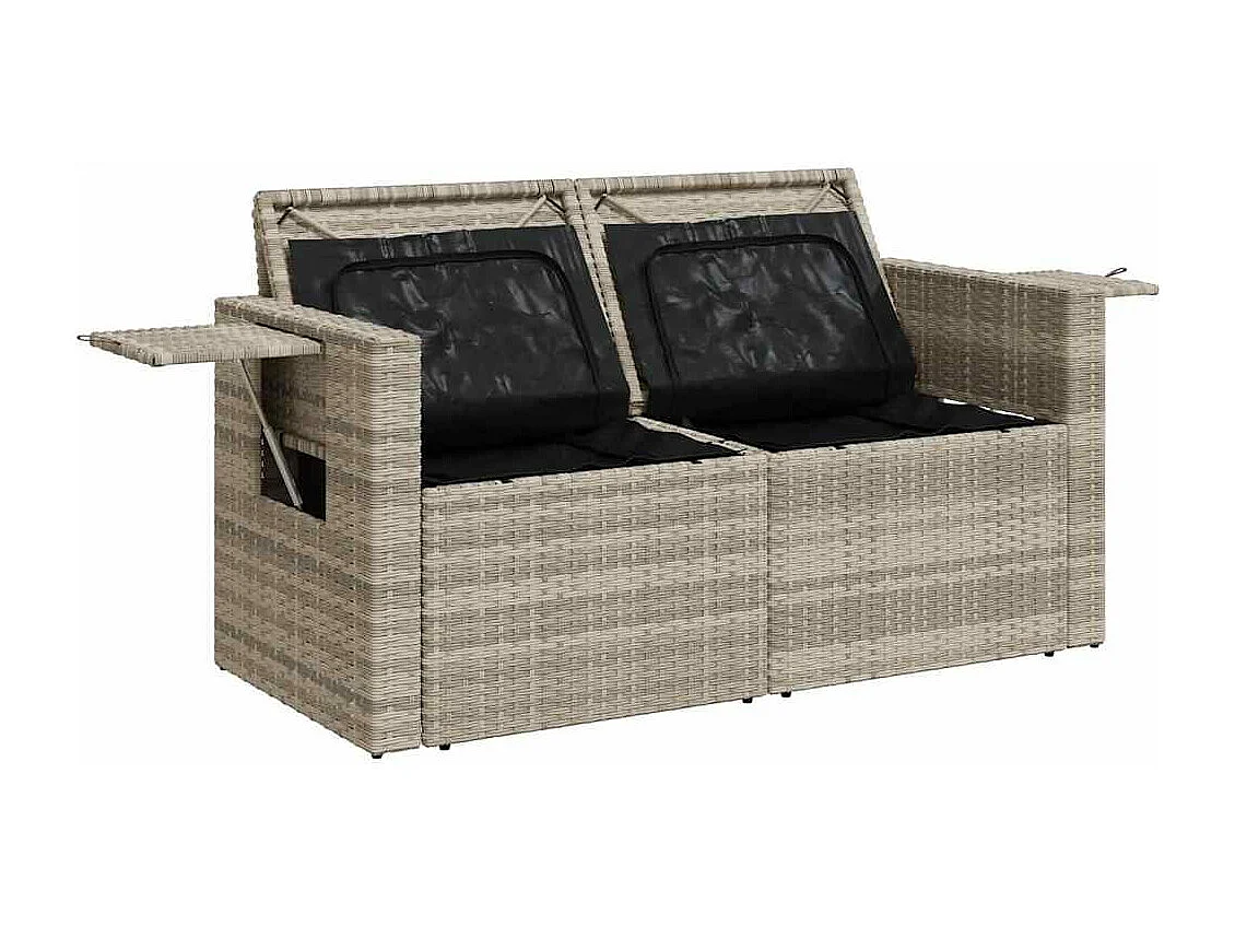 Tuinbank 2-zits met kussens poly rattan lichtgrijs