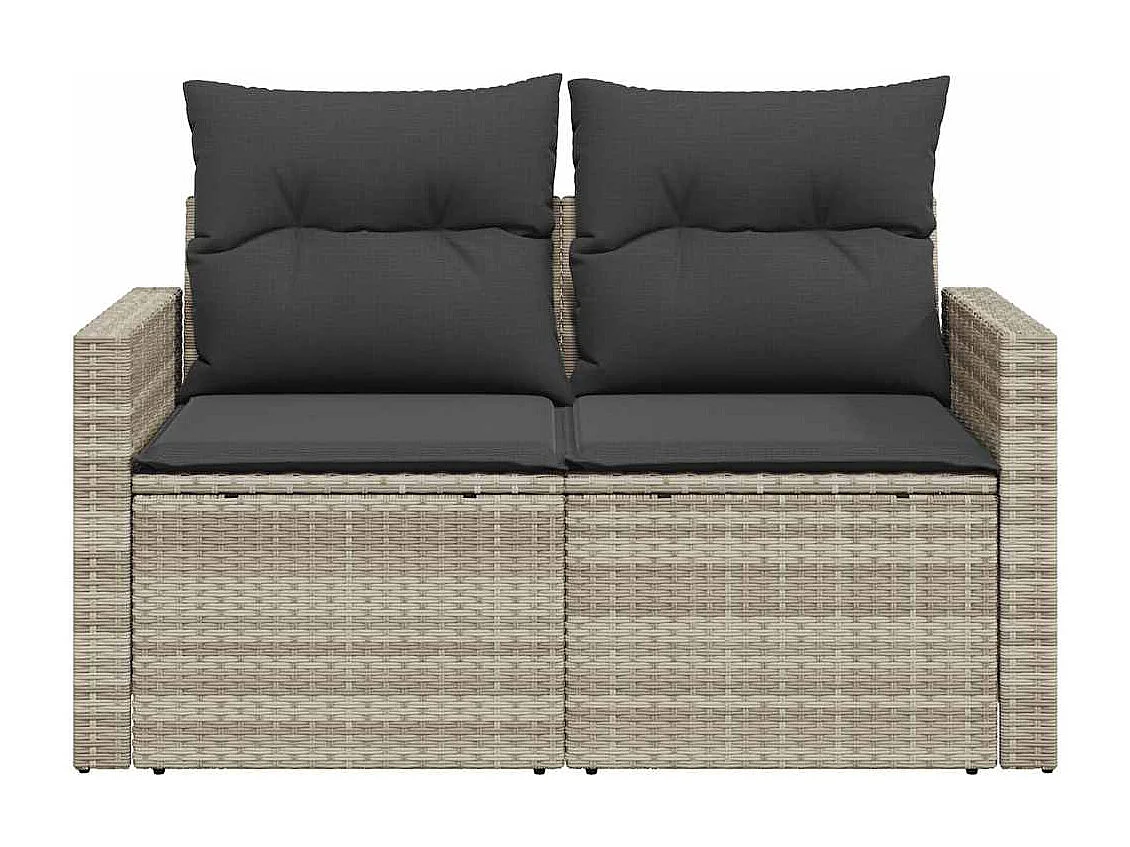 Canapé de jardin 2 places et coussins gris clair résine tressée