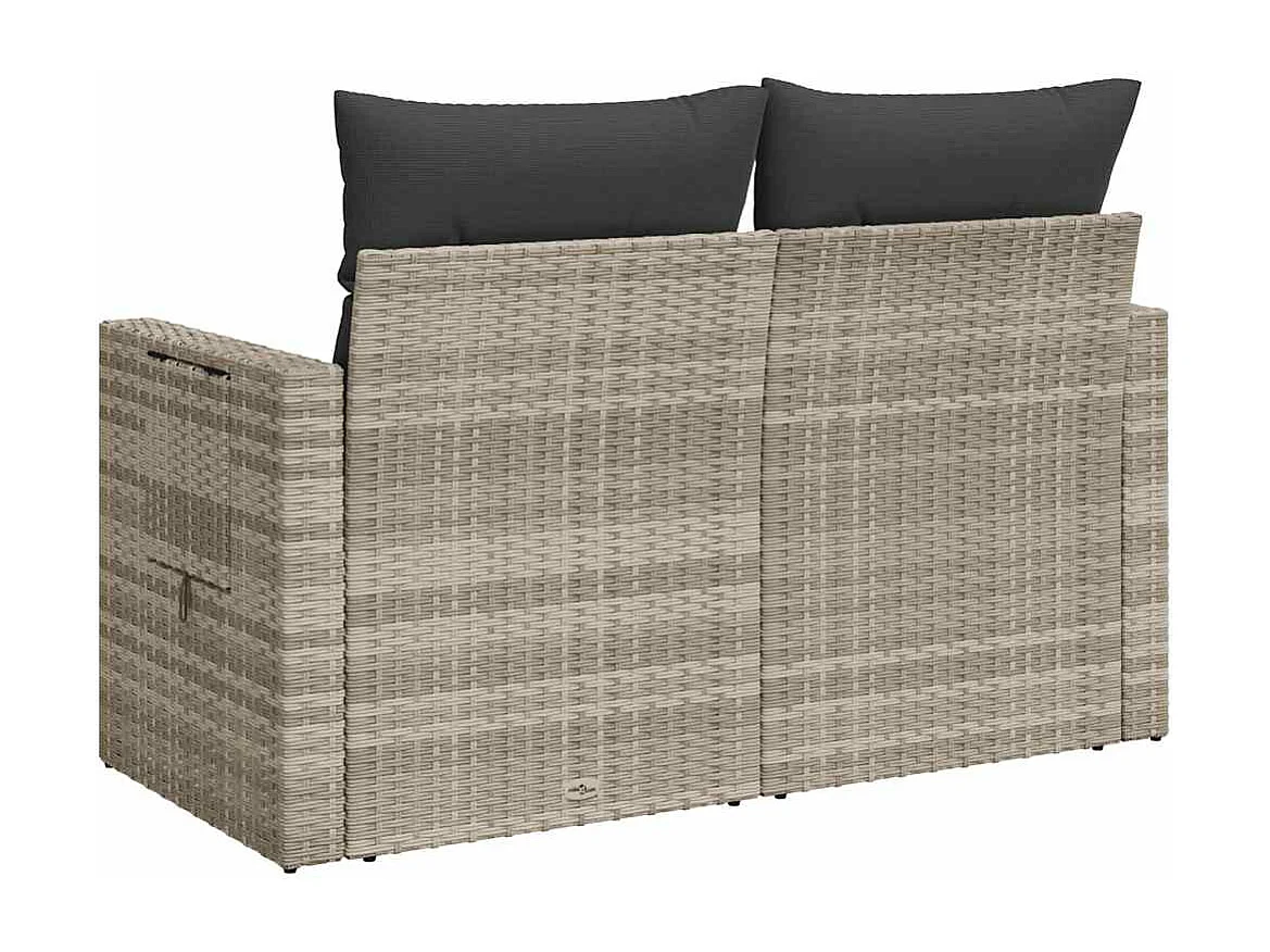 Canapé de jardin 2 places et coussins gris clair résine tressée