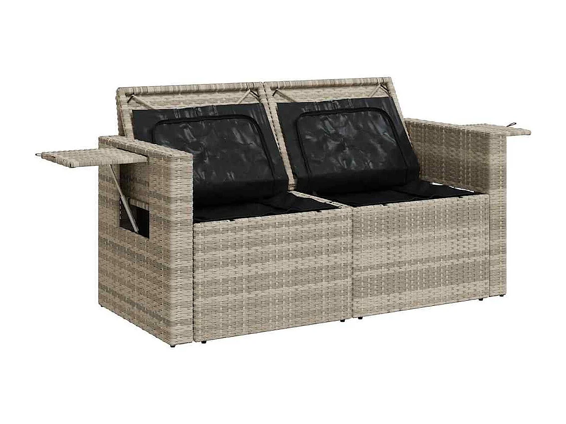 Canapé de jardin 2 places et coussins gris clair résine tressée