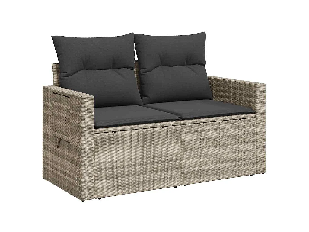 Tuinbank 2-zits met kussens poly rattan lichtgrijs
