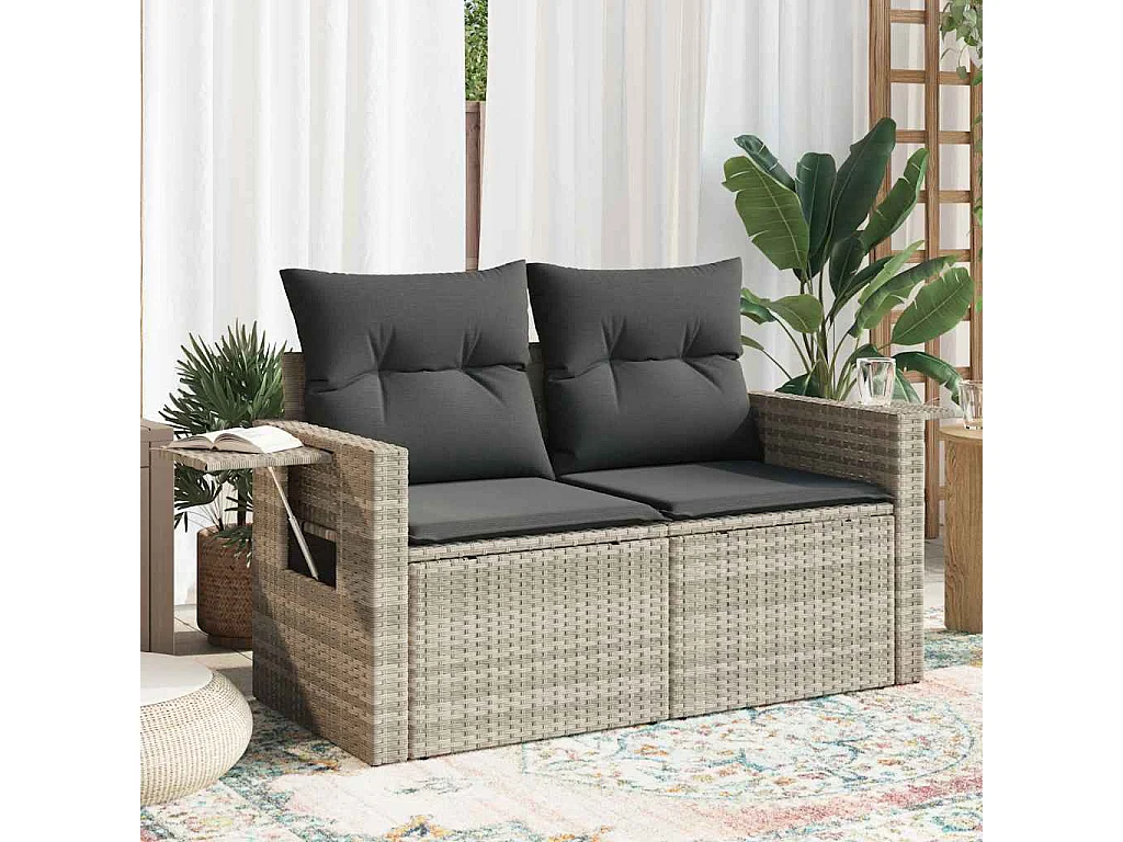 Tuinbank 2-zits met kussens poly rattan lichtgrijs