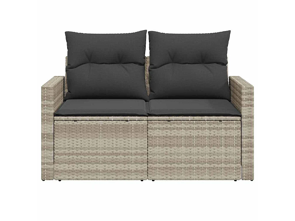 Tuinbank 2-zits met kussens poly rattan lichtgrijs