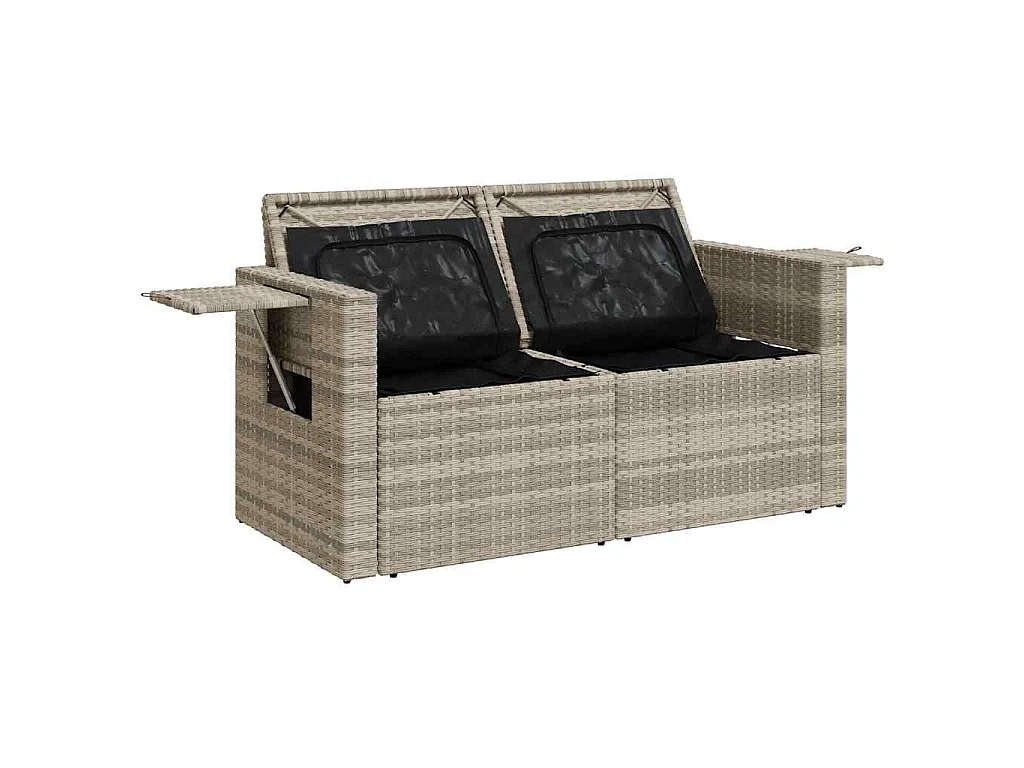 Tuinbank 2-zits met kussens poly rattan lichtgrijs