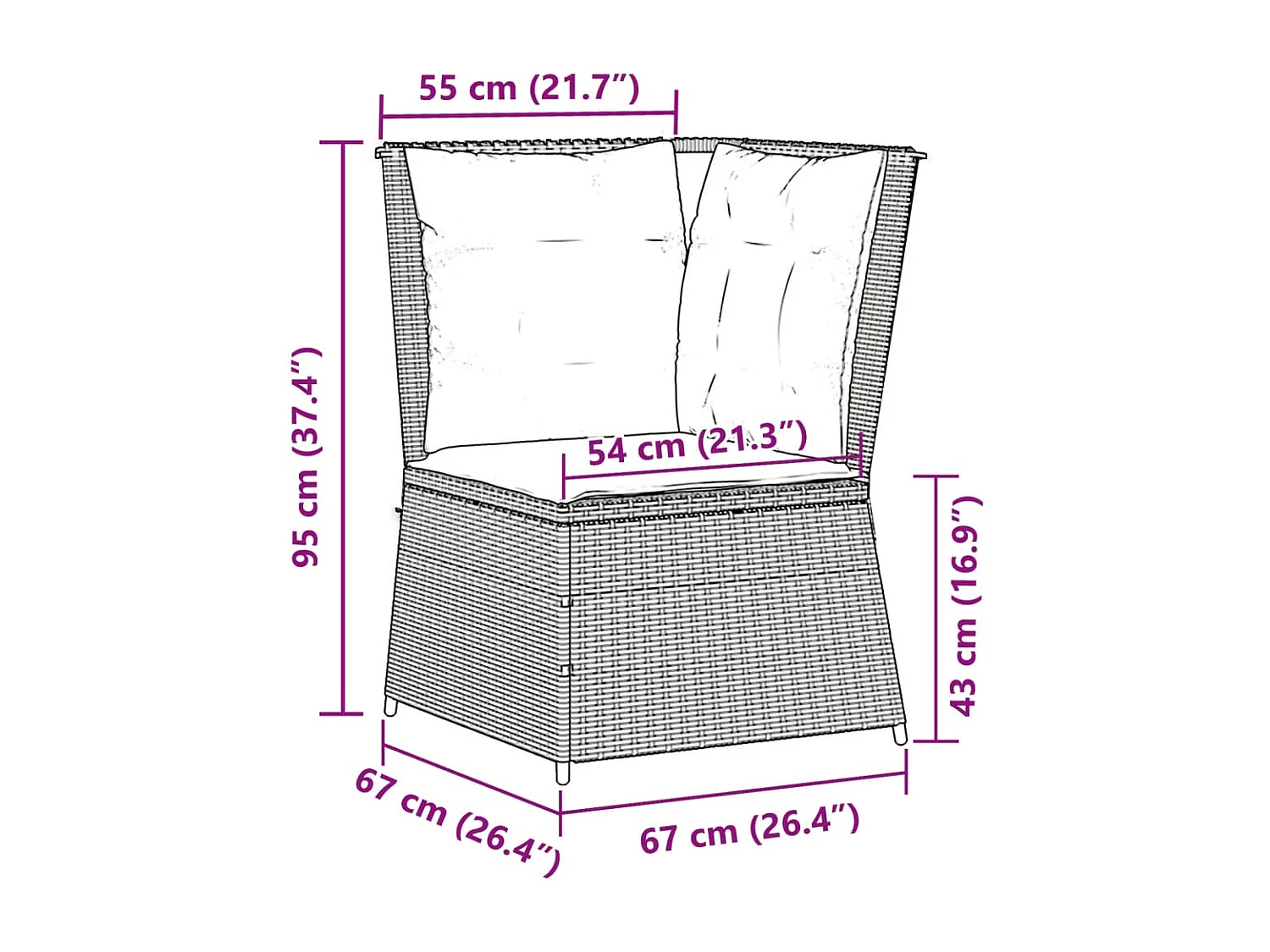 Tuinhoekbank met kussens poly rattan zwart