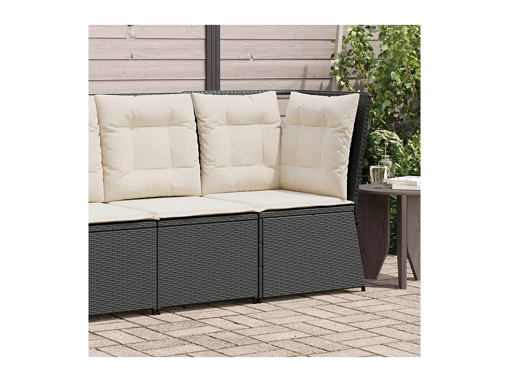 Tuinhoekbank met kussens poly rattan zwart