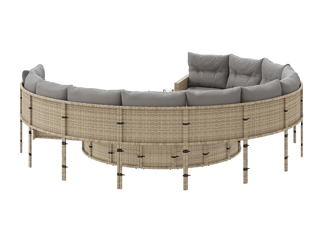Divano Giardino con Tavolo e Cuscini Circolare Beige Polyrattan