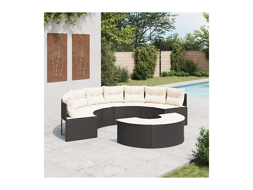 Salon de jardin 2 pcs demi-rond noir résine tressée