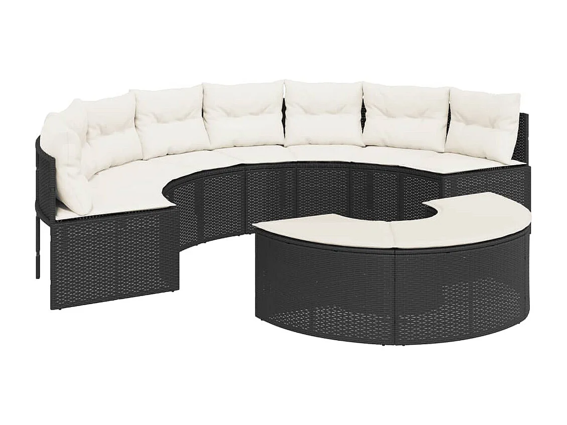 2-tlg. Garten-Sofagarnitur Halbrund Schwarz Poly-Rattan