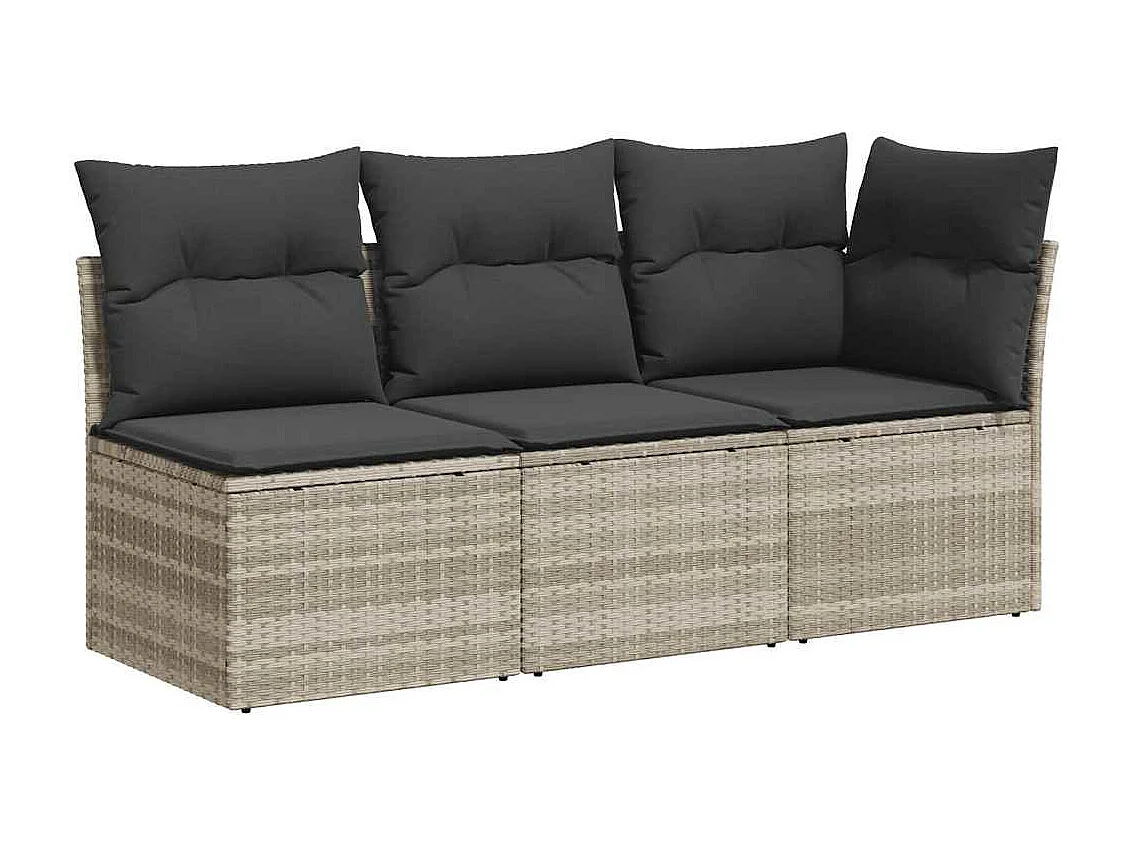 Tuinbank 3-zits met kussens poly rattan lichtgrijs