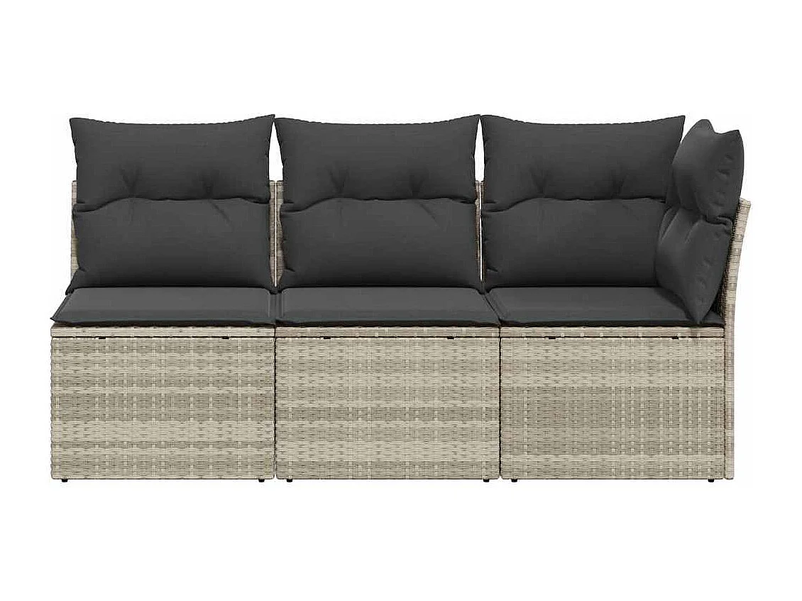 Tuinbank 3-zits met kussens poly rattan lichtgrijs