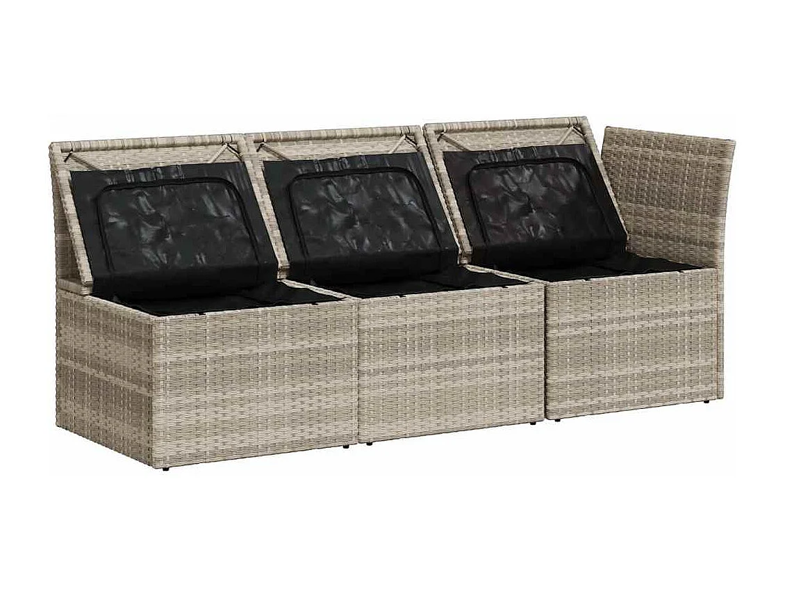 Tuinbank 3-zits met kussens poly rattan lichtgrijs